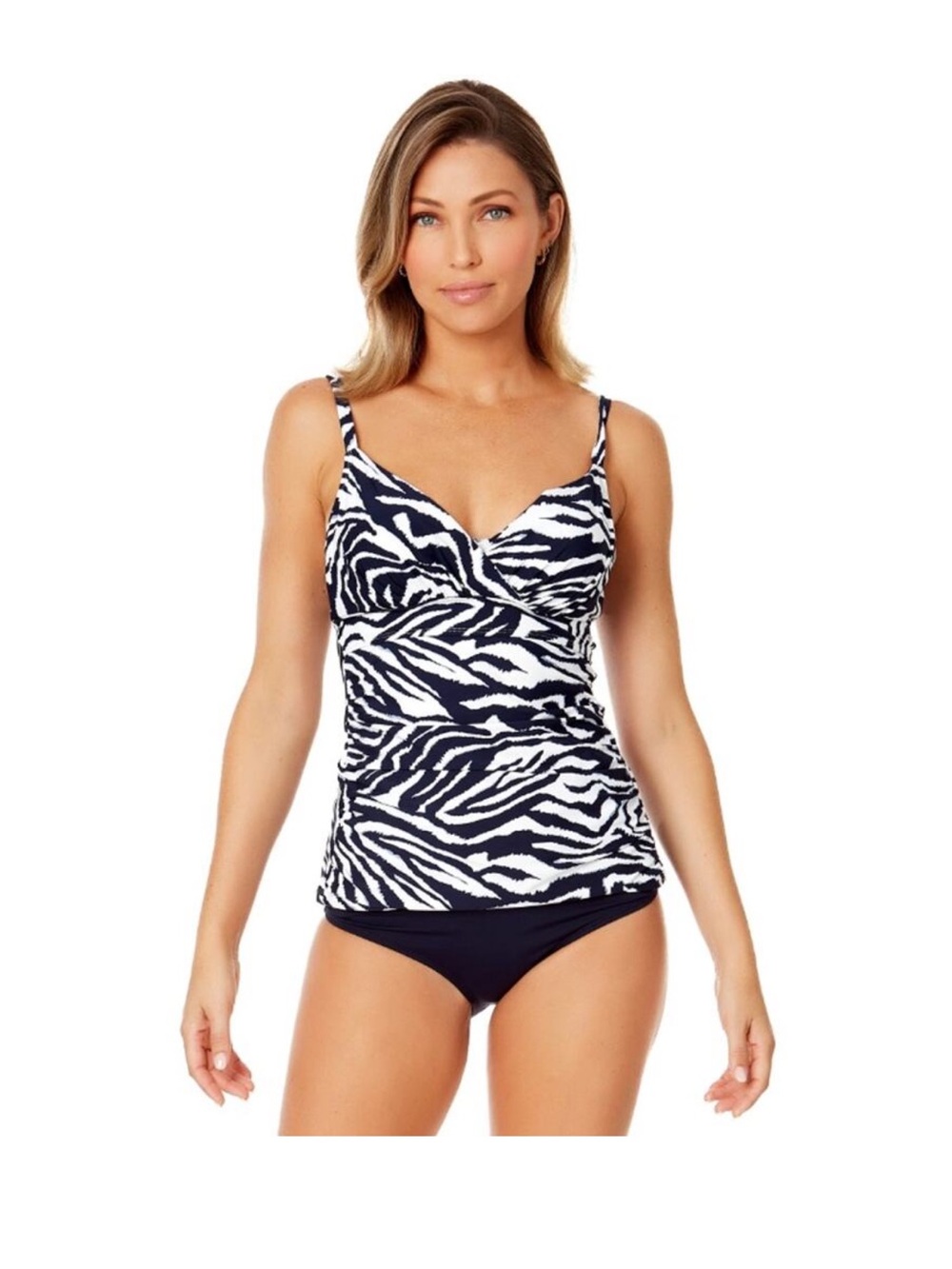 Anne Cole Navy and White Zebra Tankini Top 32DD 34D
